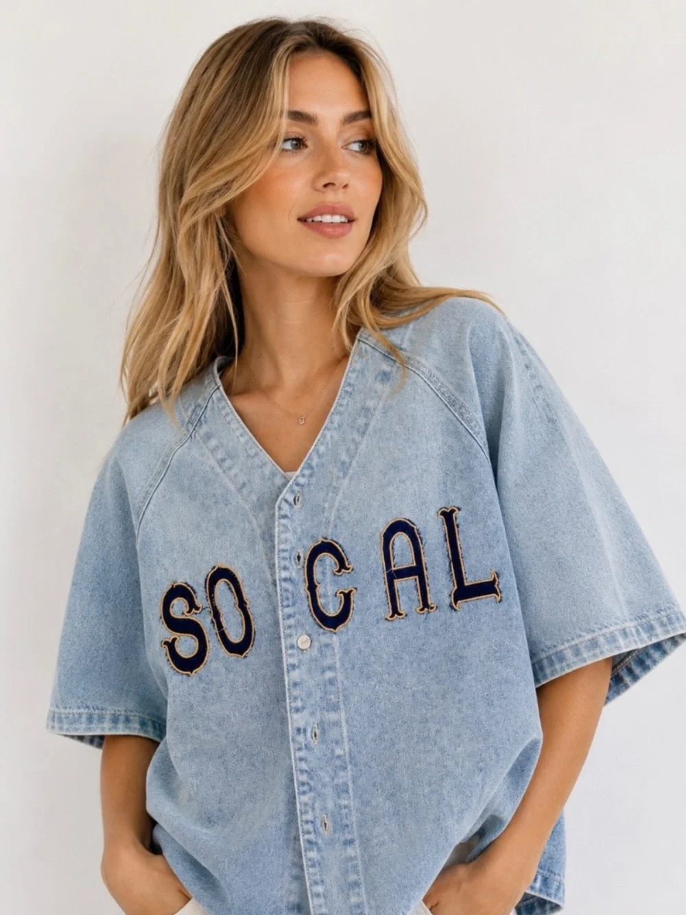 SO CAL Denim Short Sleeve Jean Jacket Shirt Medium-Wash Size Small - Picture 1 of 8